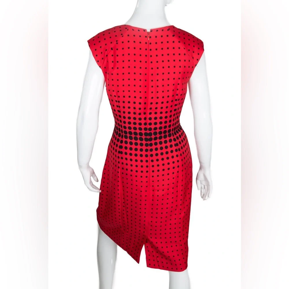 Womens Size 8 J. Crew Red Black Modern Polka Dot Print Knee-Length Dress